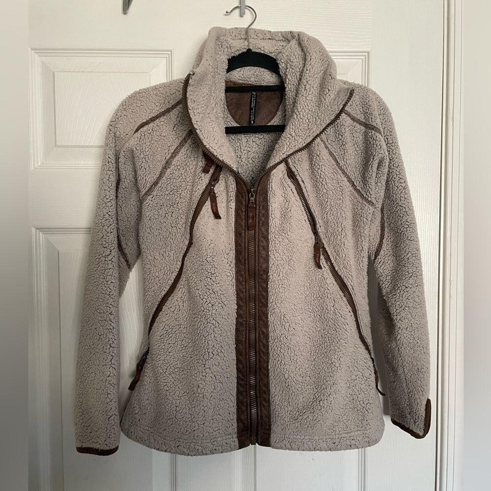 Kuhl Women's Teddy Zip Up  Jacket in Grey and Brown with Hood Size Small